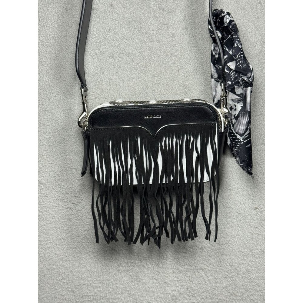 Kate Cate Black & White West Nirvana Leather Fringe Crossbody/ Hip Bag  Western